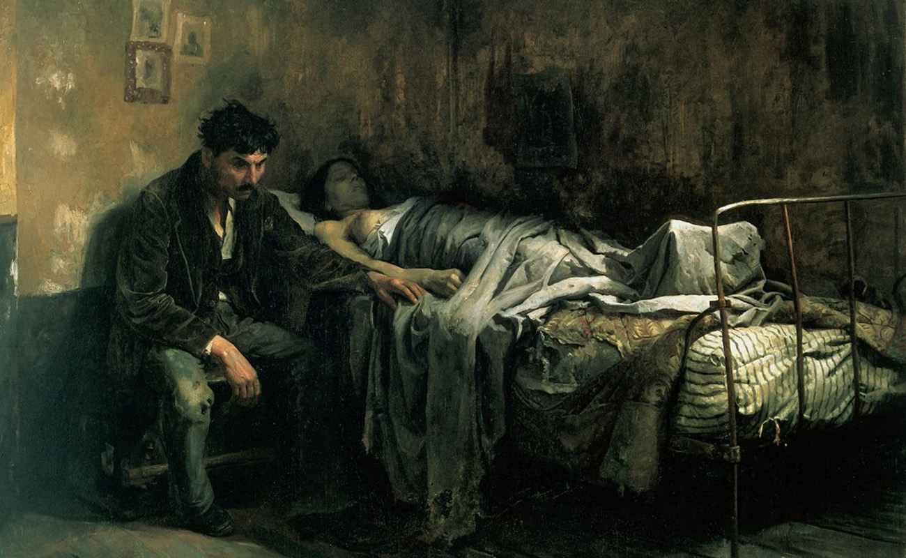 'La Miseria', de Cristóbal Rojas (1886). El autor, aquejado de tuberculosis, refleja el aspecto social de la enfermedad.